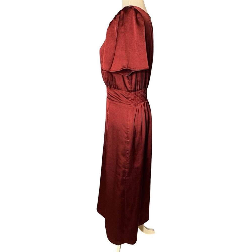 Sugarlips Burgundy Satin Midi Dress M Flutter Sleeve Wedding Guest GUC - Picture 3 of 8